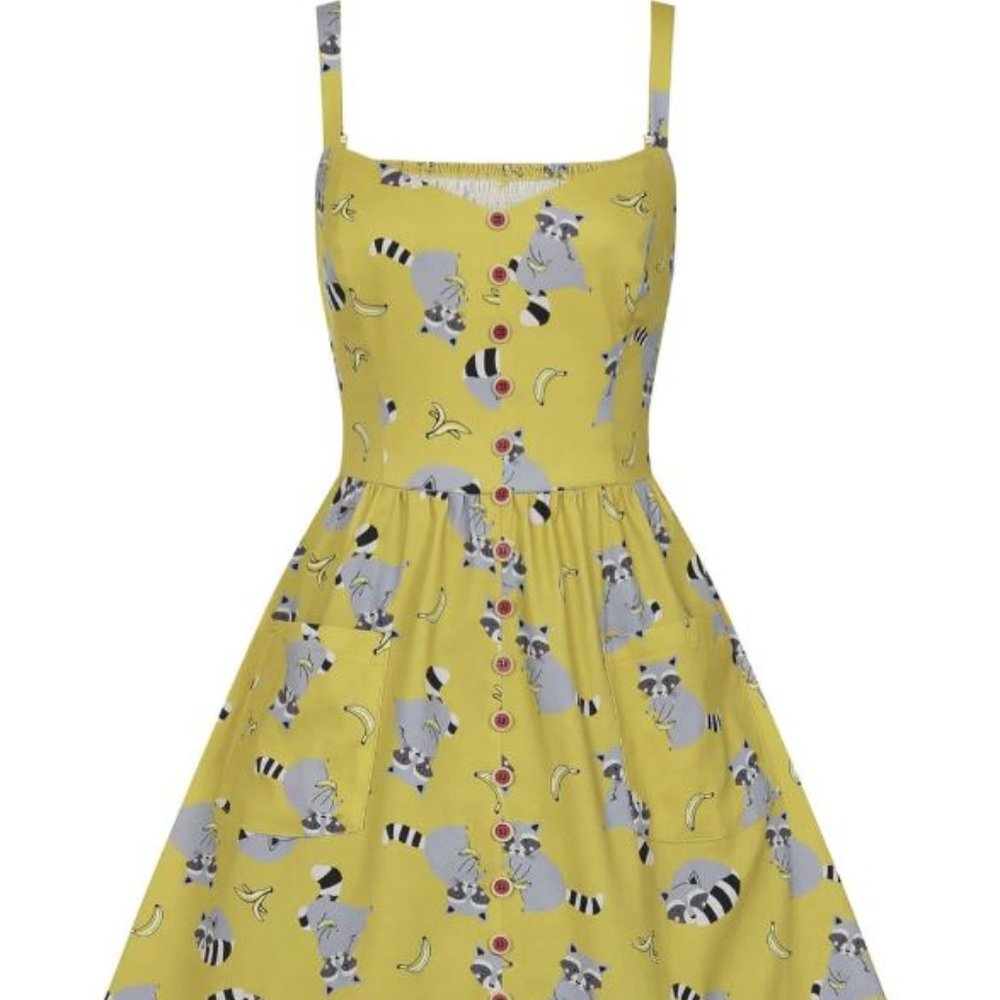 Kimberly Ravenous Raccoons Swing Dress by Collectif XXS NWT